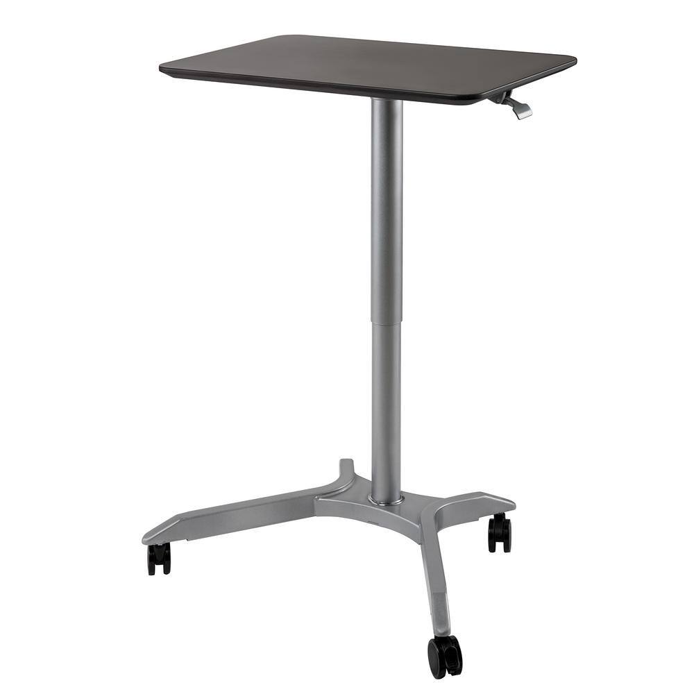 Espresso Adjustable Height Rolling Laptop Desk Stand with Silver Base