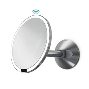 14 in. x 9 in. Wall-Mount Lighted Sensor-Activated Vanity Makeup Mirror in Brushed Stainless Steel Hard-Wired