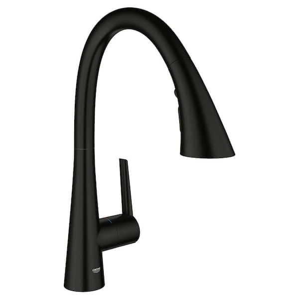 GROHE Zedra Single-Handle Pull-Out Sprayer Kitchen Faucet with Swivel Spout in Matte Black