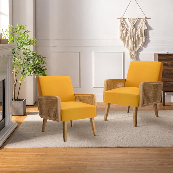 Reviews for JAYDEN CREATION Delphine Modern Mustard Cane Accent Chair with Rattan Armrest and 