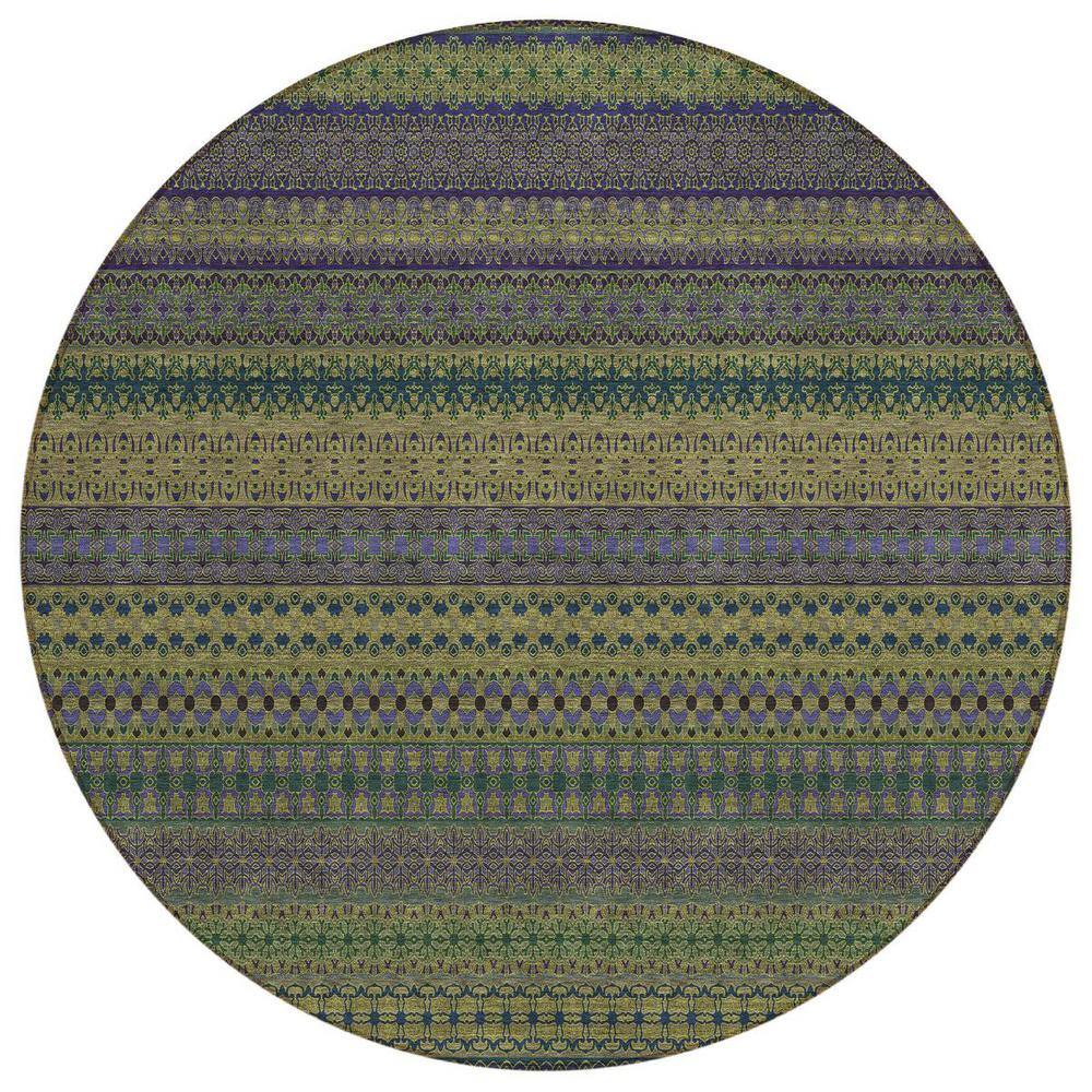 Olive Green 8 ft. Round Woven Striped Polyester Round Indoor/Outdoor Area Rug price history on PriceWatchPro