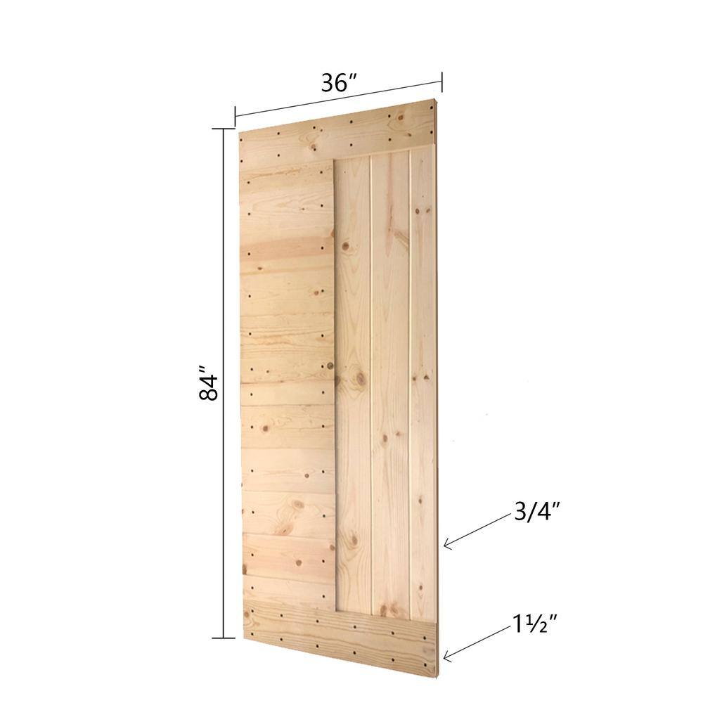 Unfinished Solid Wood 36'' x 84'' Modern Barn Door Kit