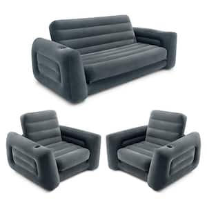 Queen Size Inflatable Pull-Out Sofa Bed Couch and Chair Sleeper, Dark Gray