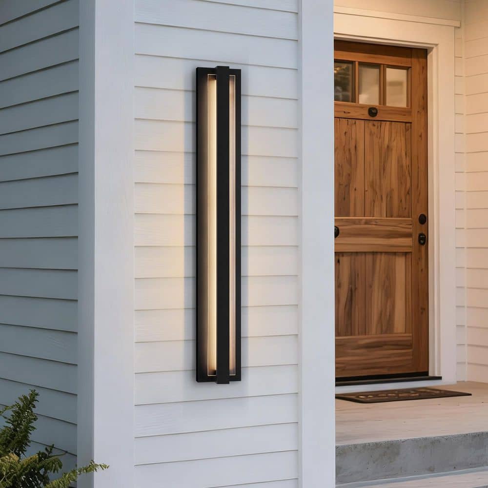 39.3 in. Black Modern LED Outdoor Wall Lantern Sconce with Clear Ribbed Glass price history on PriceWatchPro