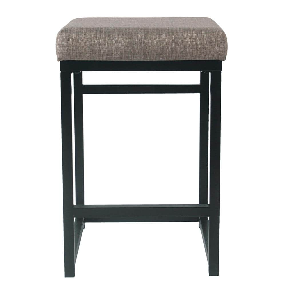 Backless Brown Wood and Metal Counter Stool