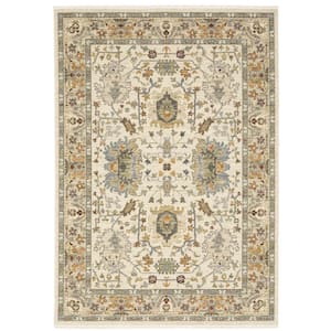 Lavista Ivory/Multi-Colored Doormat 3 ft. x 5 ft. Traditional Oriental Persian Wool/Nylon Blend Indoor Area Rug