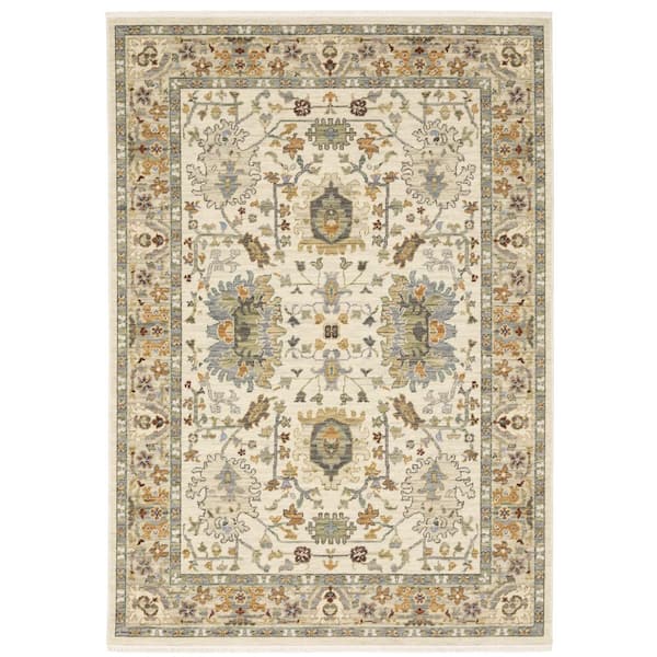 Lavista Ivory/Multi-Colored 8 ft. x 11 ft. Traditional Oriental Persian Wool/Nylon Blend Indoor Area Rug