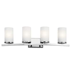 Crosby 31 in. 4-Light Chrome Contemporary Bathroom Vanity Light with Satin Etched Opal Glass