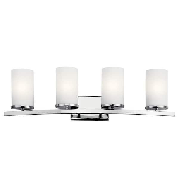 KICHLER Crosby 31 in. 4-Light Chrome Contemporary Bathroom Vanity Light with Satin Etched Opal Glass