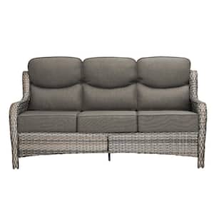 6 in Thicken 3-Seat Wicker Outdoor Couch Patio Sofa with Gray Cushion