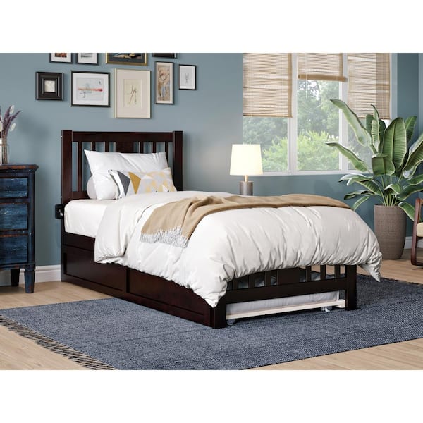 AFI Tahoe Espresso Twin Solid Wood Platform Bed with Footboard and Twin Solid Wood Trundle