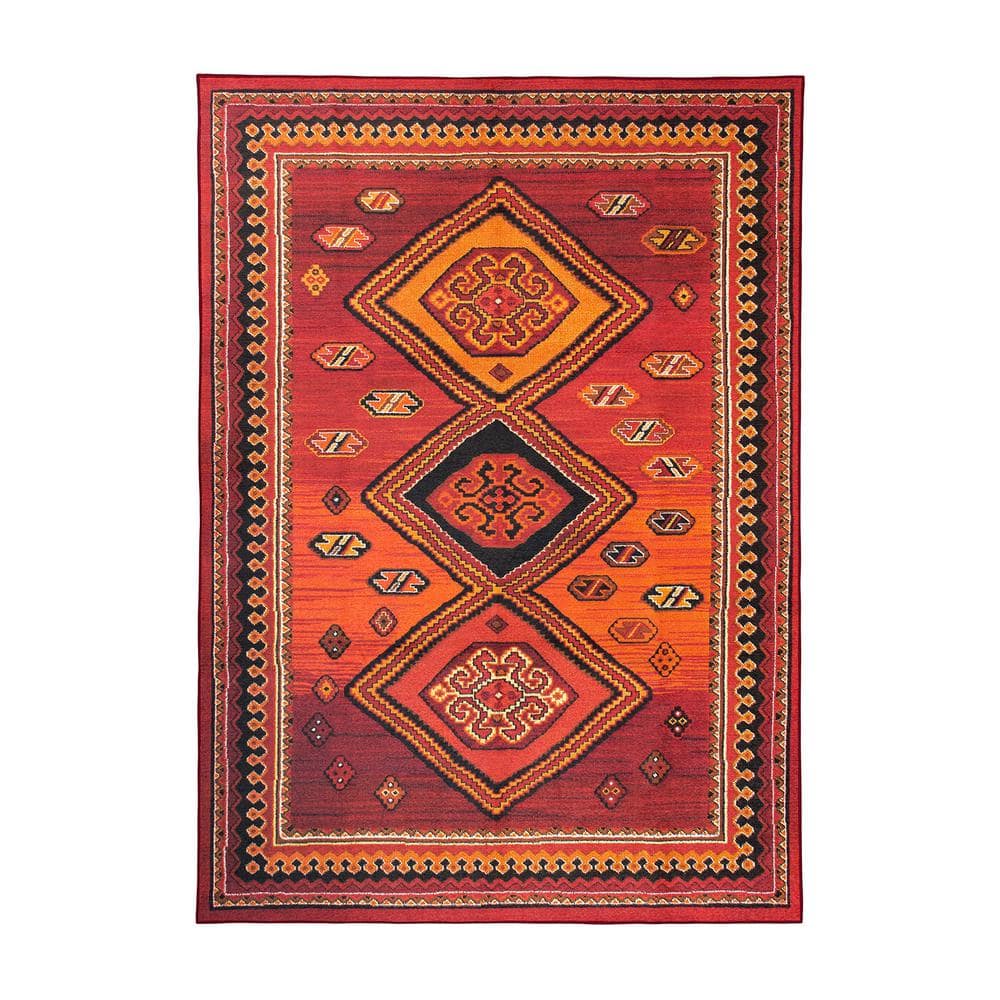My Magic Carpet Phoenix Kilim Garnet Medallion Washable 5 ft. x 7 ft. Area  Rug 340517WEB - The Home Depot