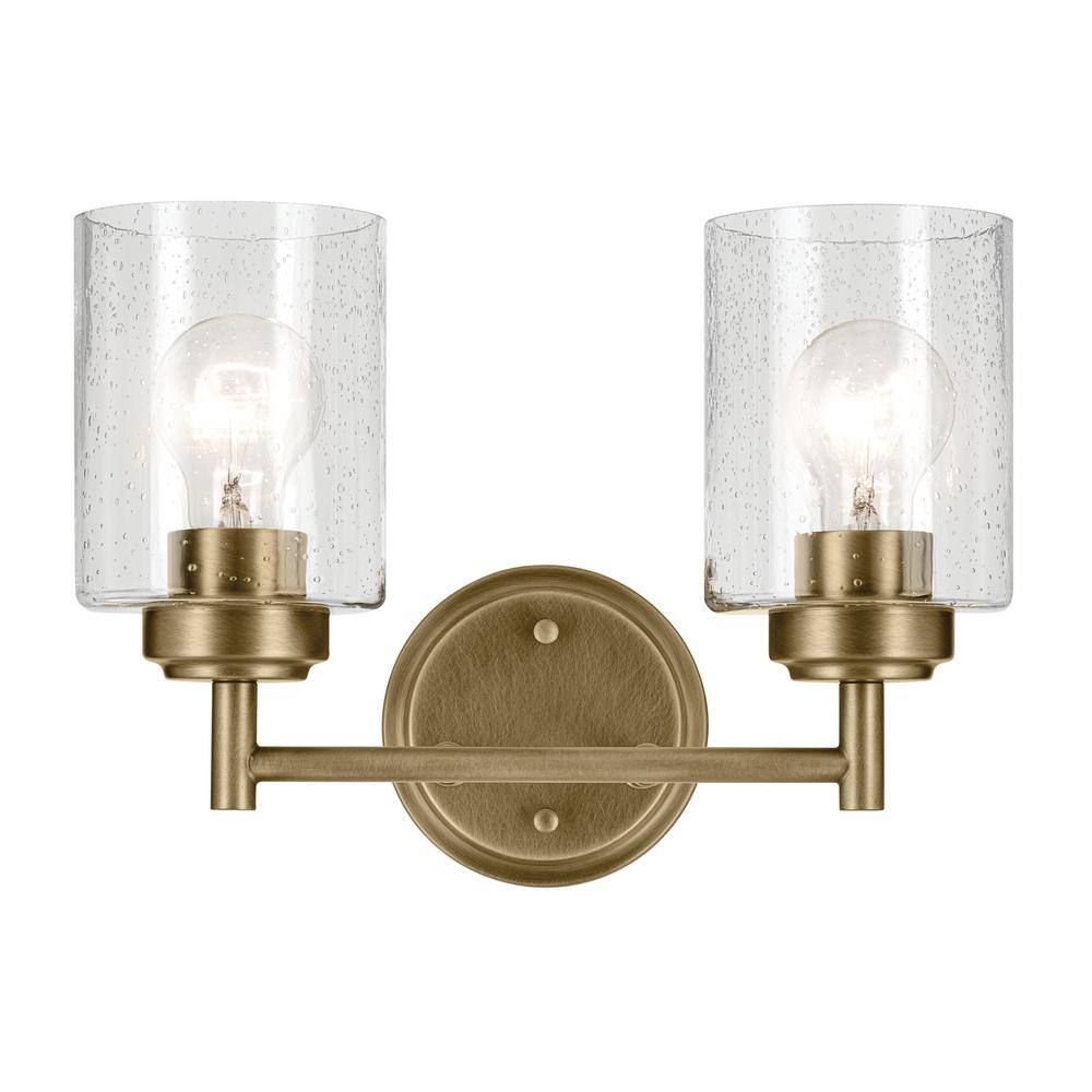 Winslow Natural Brass 2-Light Vanity with Clear Seeded Glass