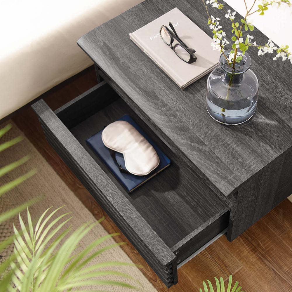 Charcoal Mid-Century Modern Wall-Mount Nightstand with Drawer