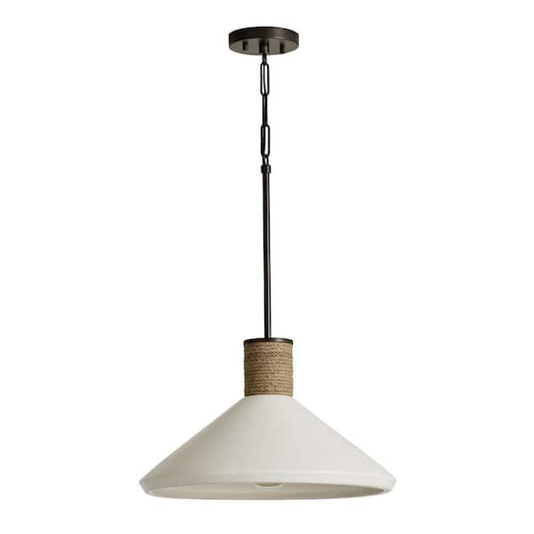 Destin 60-Watt 1-Light Pewter Cone Pendant with Soft White Ceramic Shade and No Bulbs Included