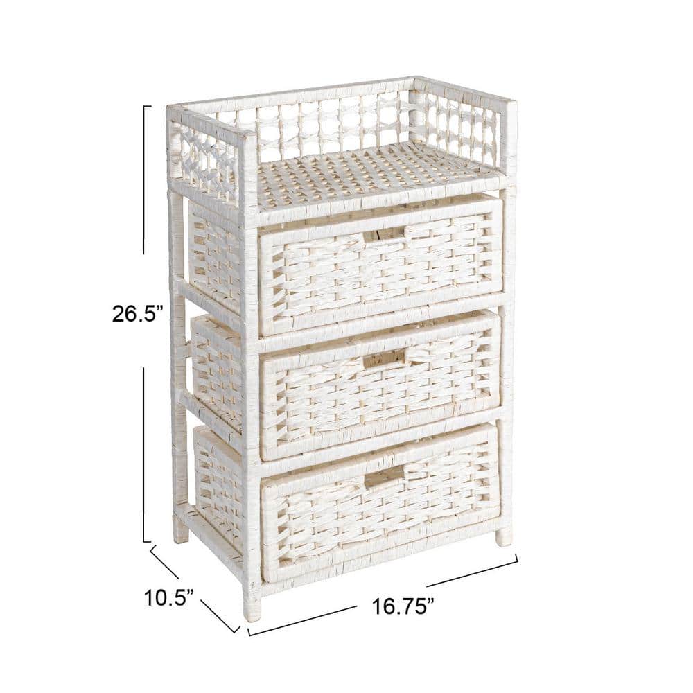 White Woven Paper Rope 3-Drawer Storage Chest with Top Shelf