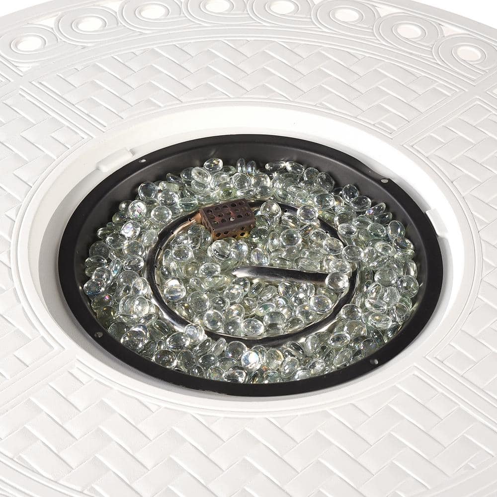 White Aluminum Round Gas Fire Pit Table with Glass Beads