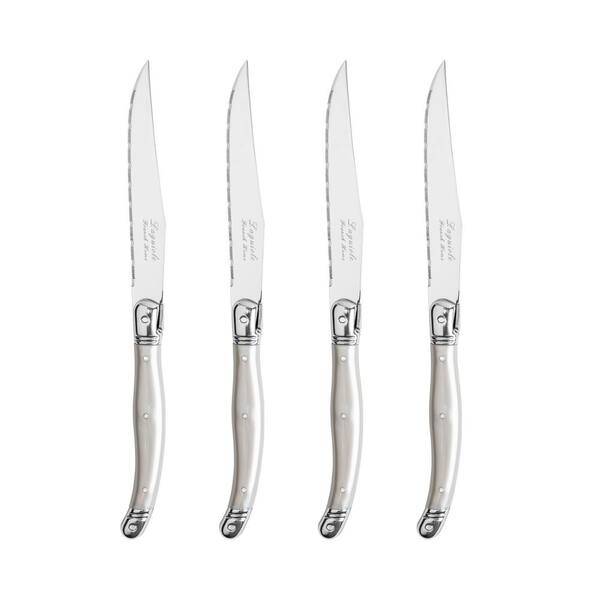 Unbranded French Home 4.5 in. Stainless Steel Full Tang Serrated Steak Knives with Pewter Colored Acrylic Handles, Set of 4