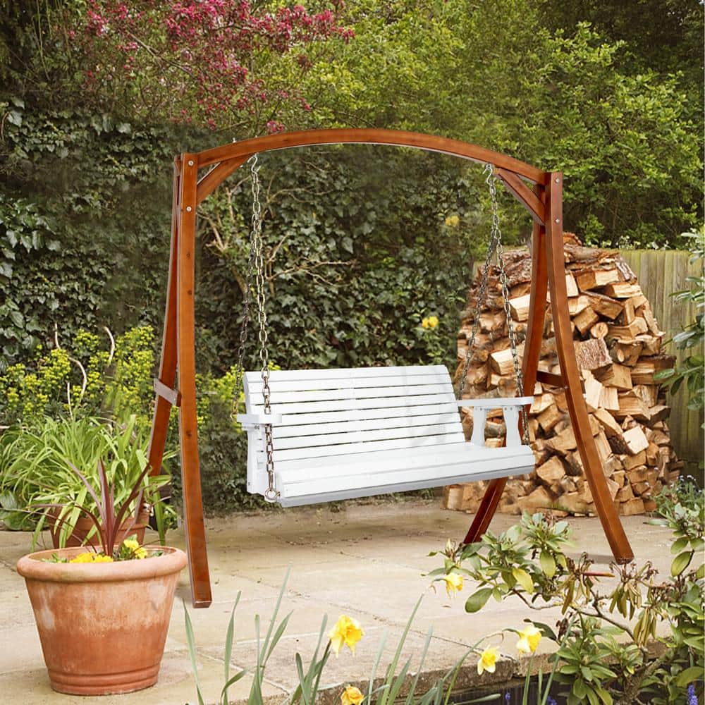 White Moisture-Proof Light Wood Outdoor Swing Chair