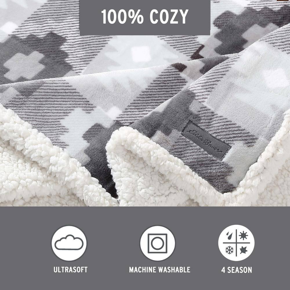 Ultra Soft Reversible Grey Fleece Sherpa Throw Blanket