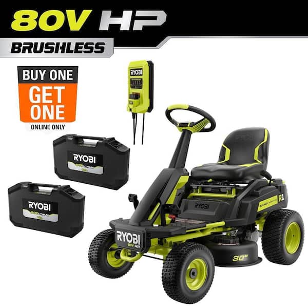 R1 80V HP Brushless Lithium Battery Cordless Electric 30 in. Riding Lawn Mower with 14 Ah Battery and Charger