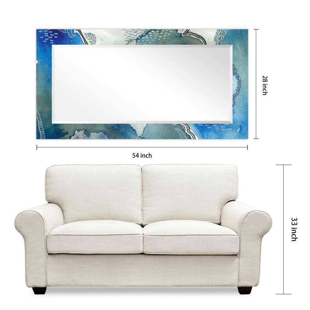 54" x 28" Blue Abstract Frameless Tempered Glass Wall Mirror