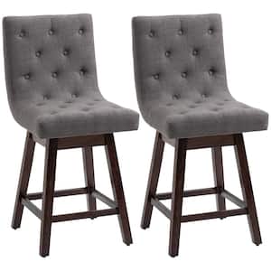40.75 in. Dark Grey Counter Height Rubber Wood Frame 25.5" Bar Stools with Footrests (Set of 2)