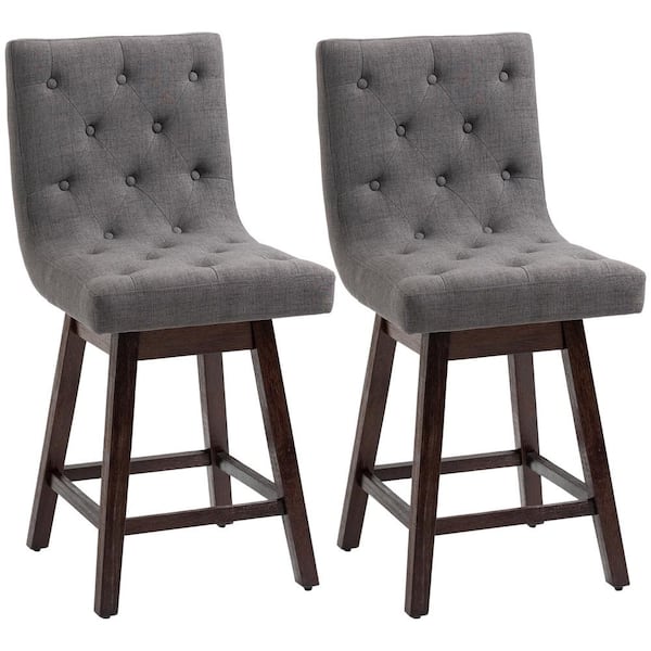 HOMCOM 40.75 in. Dark Grey Counter Height Rubber Wood Frame 25.5" Bar Stools with Footrests (Set of 2)