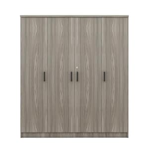 Gray Wood 59.2 in. 4-Door Wardrobe Armoires with Hanging Rod, Locking Drawer and Storage Shelves