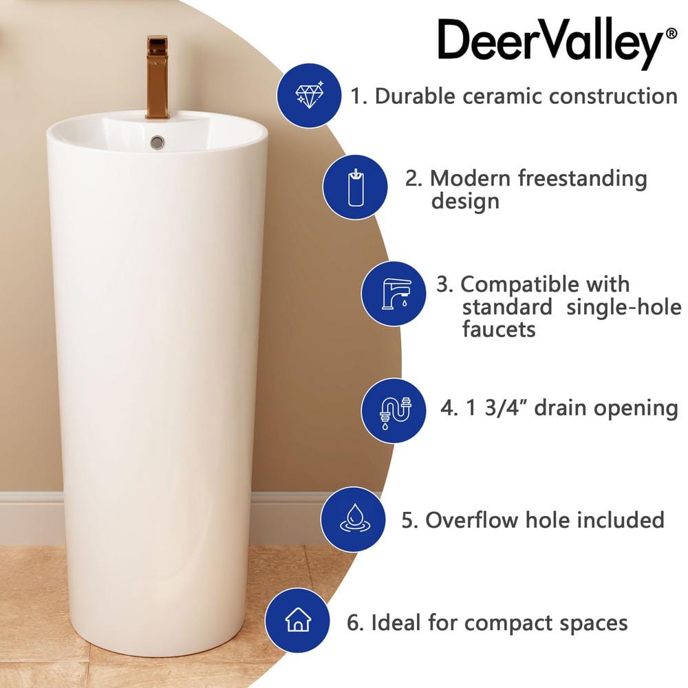 33.66" Tall White Ceramic Pedestal Bathroom Sink