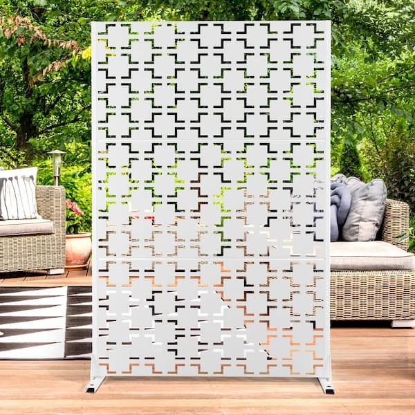 White 47 in. W x 72 in. H Rectangular Metal Decorative Rust-Resistant Privacy Screen Panel