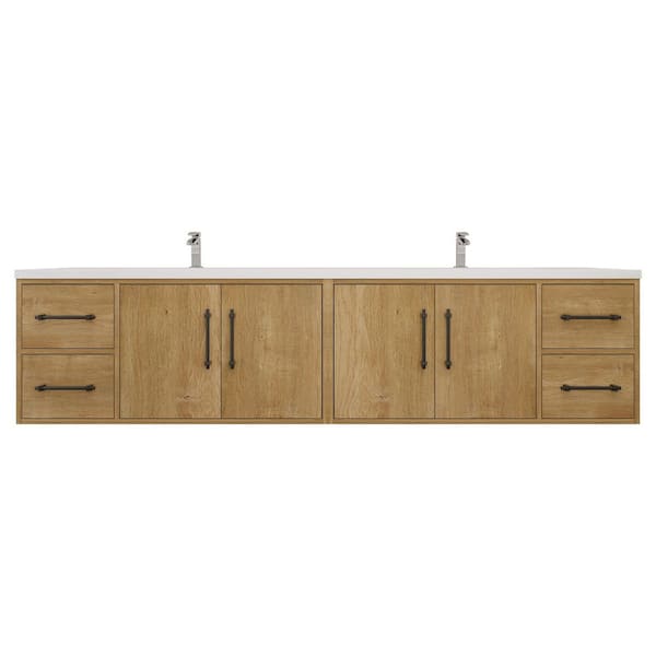 Victoria 84 in. W x 20 in. D x 22 in. H Double Sink Floating Bath Vanity in Oak with White Acrylic Top