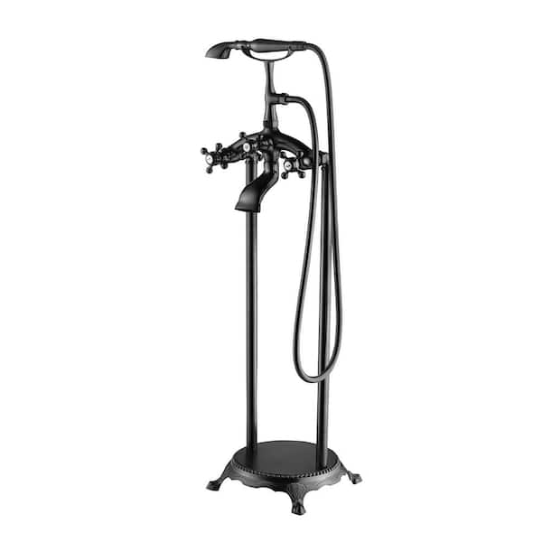 Maincraft 3-Handle Floor Mount Claw Foot Freestanding Tub Faucet with Hand Shower in Matte Black