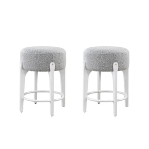 Ellie 24 in. White Backless Wood Counter Stools with Gray Boucle Fabric Seat (Set of 2)
