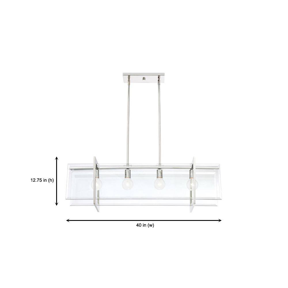 Polished Nickel Glass 4-Light Island Chandelier