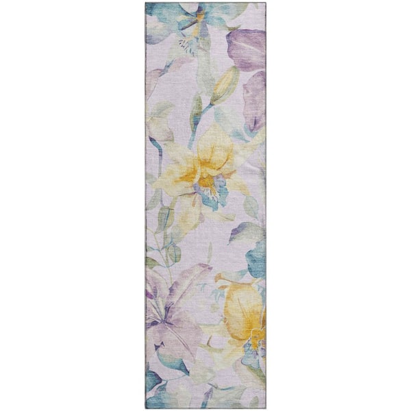 Mayfield Premium Machine Washable Abstract AMF2262 Lavender 2 ft. x 7 ft. Runner Rug