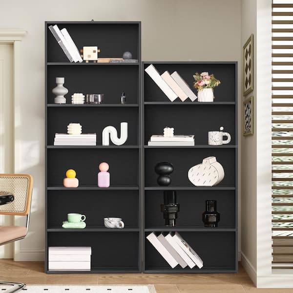 Industrial 63 in. Tall Classic Black Wood 5-Shelf Accent Bookcase with Open Bookshelf for Storage and Decor