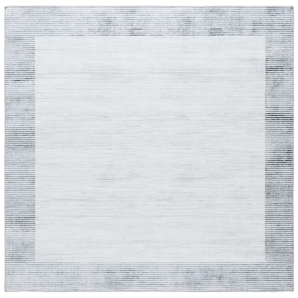 Malibu Ivory/Gray 6 ft. x 6 ft. Machine Washable Striped Border Square Area Rug