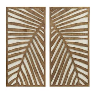Dark Wood Tone and White Multi-Color Wood Panel Wall Decor (Set of 2)