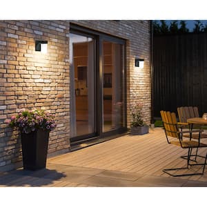17-Watt Black Outdoor Integrated LED Jelly Jar Wall Pack Light with Dusk to Dawn Control