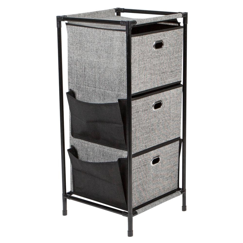 Simplify 3 Tier Storage Drawers with Side Pockets Unit in Black 27196