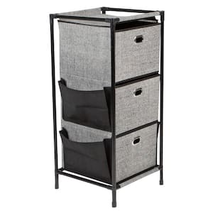 3 Tier Storage Drawers with Side Pockets Unit in Black