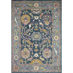 Valencia Teal 5 ft. x 8 ft. (5' x 7'6") Geometric Transitional Area Rug