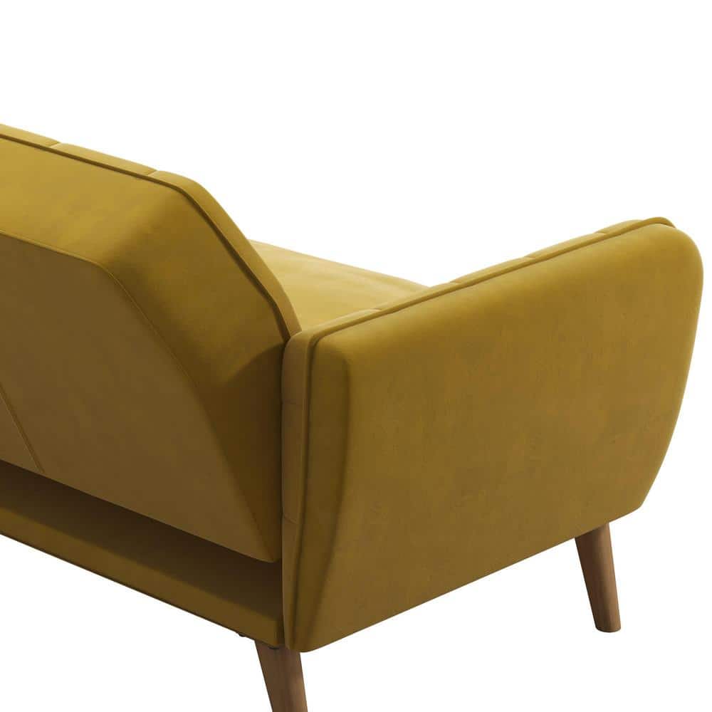Mustard Faux Leather Tufted Twin Sleeper Sofa with Memory Foam
