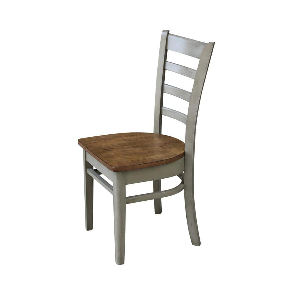 30'' Round Hickory and Stone Solid Wood Dining Table with 2 Ladder Back Chairs
