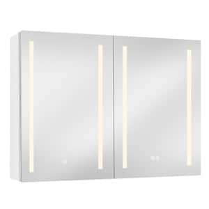 40 in. W x 30 in. H Large Rectangular Waterproof Aluminum White Frameless Defogger Lighted Medicine Cabinet with Mirror