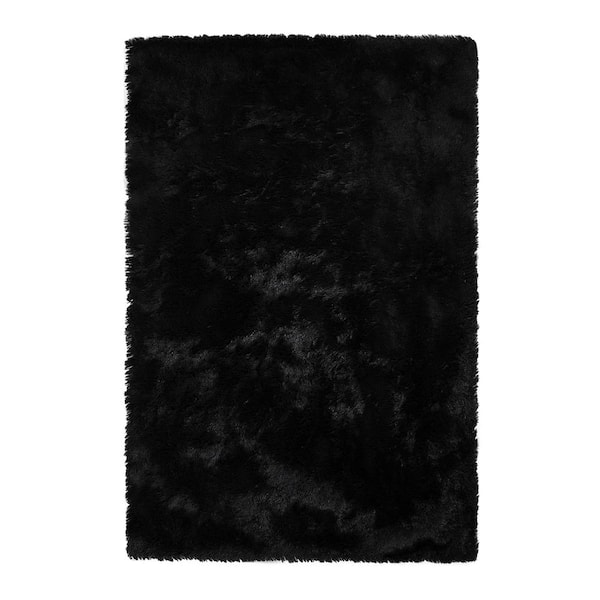 Unbranded Polyester Faux Fur Tie-Dyed Black 4 ft. x 6 ft. Solid Fluffy Area Rug