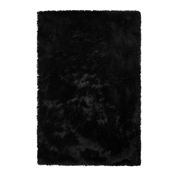 Garvee Polyester Faux Fur Black 5 ft. x 8 ft. Solid Fluffy Area Rug