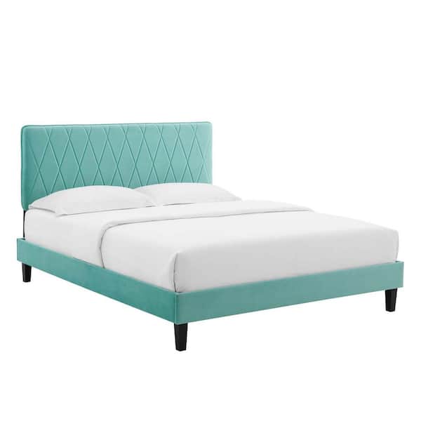 MODWAY Phillipa Mint Performance Velvet Queen Platform Bed