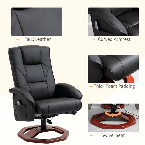 HOMCOM Brown Massage Recliner and Ottoman, PU Leisure Office Chair with 10 Vibration Points, Adjustable Backrest